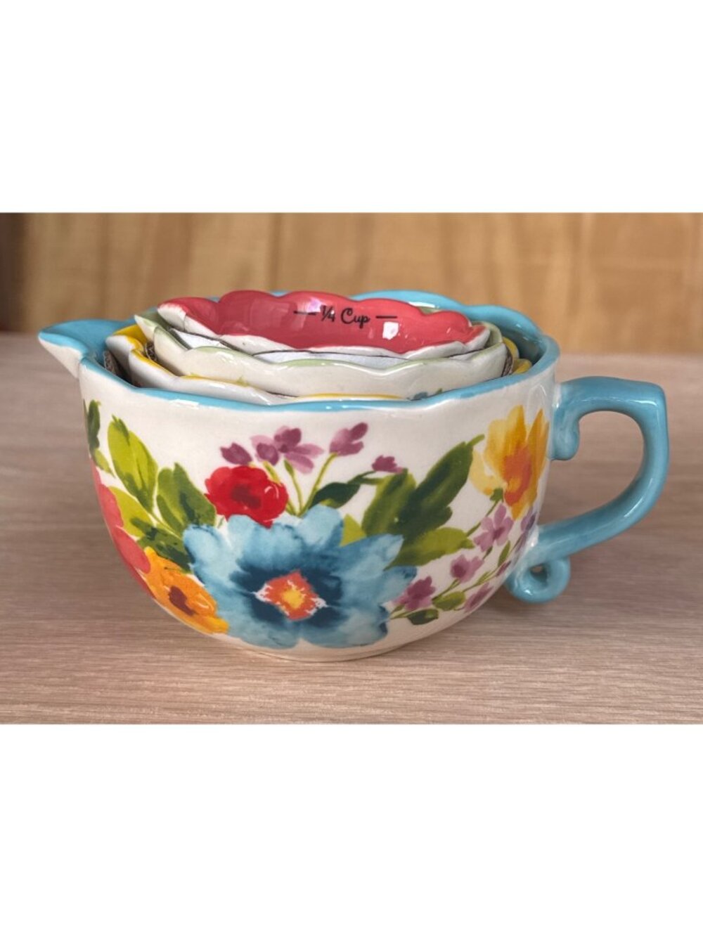The Pioneer Woman Floral Ceramic Measuring Cup Set Nested Design